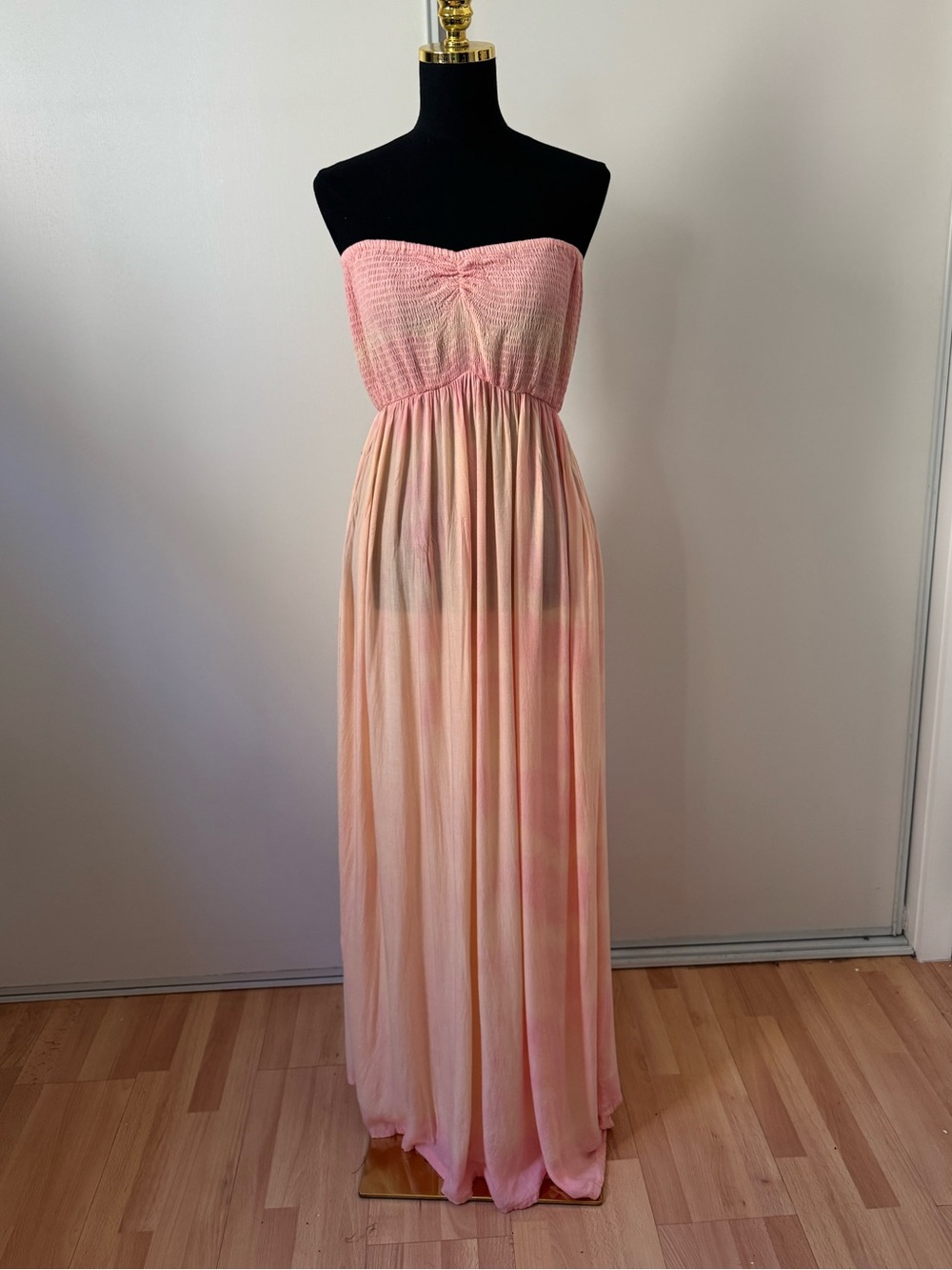O'Neill Strapless Maxi Dress in Peach and Pink Ombre